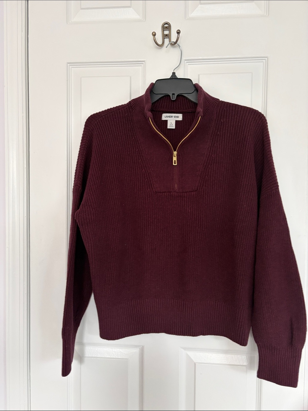 Lands' End Women's Ribbed Quarter-Zip Sweater - Wine